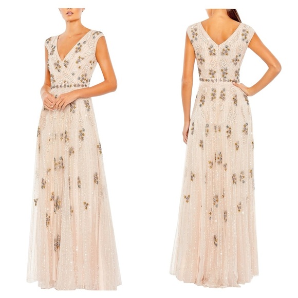 Mac Duggal New 93575 Sleeveless Blush Embellished Evening Gown Size 18 - Picture 1 of 8